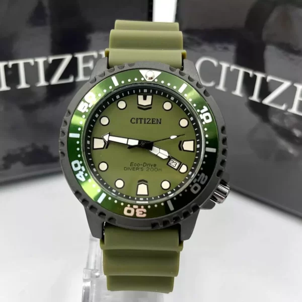 Relógio Citizen Aqualand masculino verde c/ caixa a prova dagua - Imagem 6
